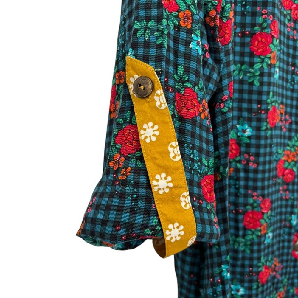 NWT Matilda Jane Fa La La Button Down Shirt Dress Green Red Floral Size Medium - Picture 5 of 11
